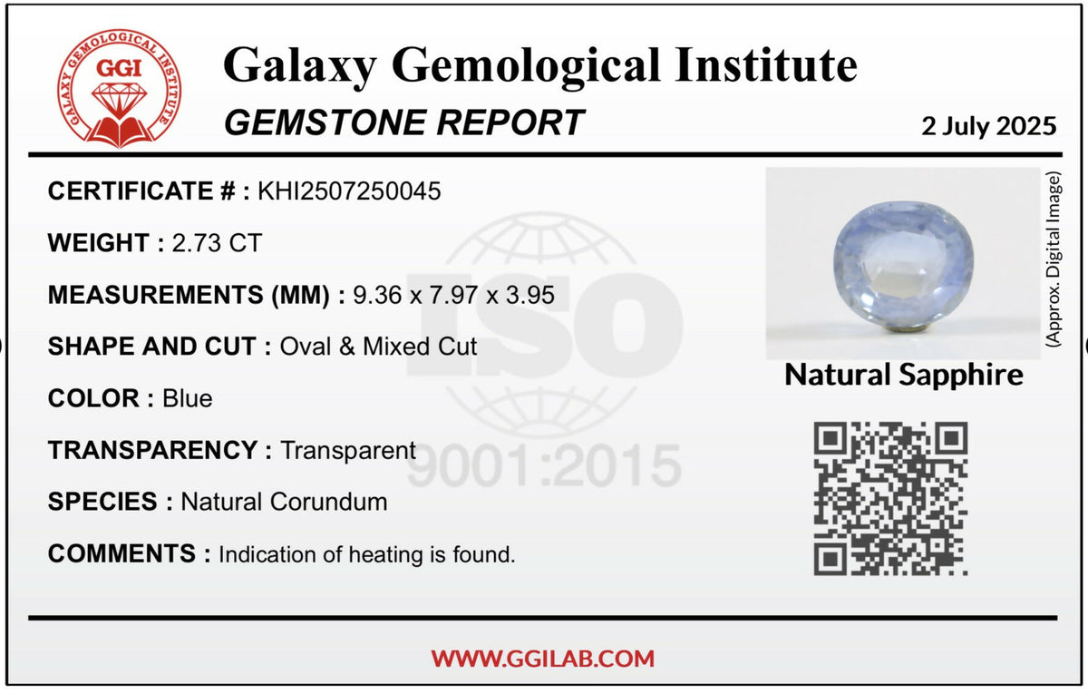Natural Sapphire loose gemstone 2.73 carats GGI certified