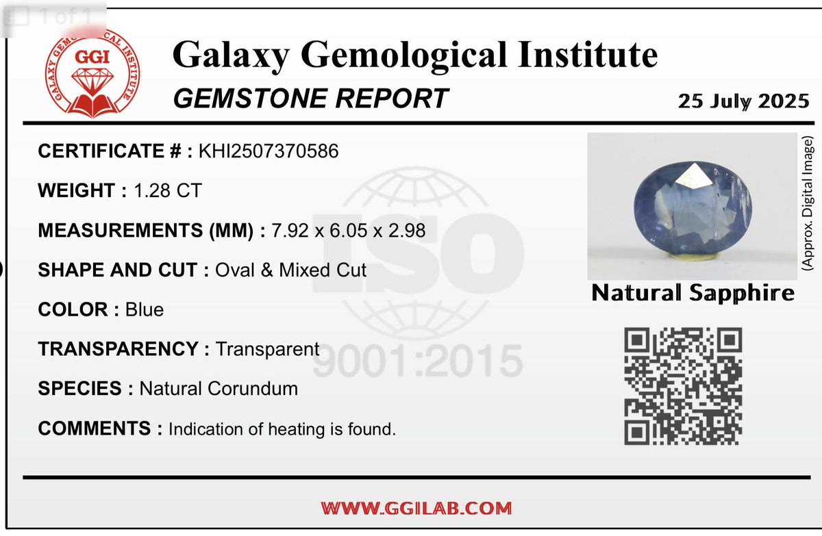 Natural Sapphire loose gemstone 1.28 carats GGI certified