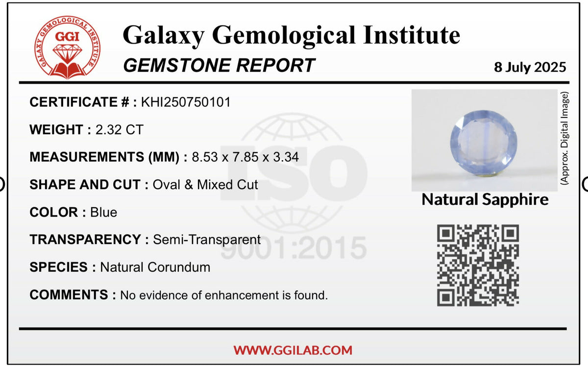Natural Untreated Sapphire loose gemstone 2.32 carats GGI certified