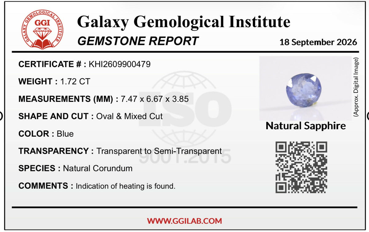Natural Sapphire loose gemstone 1.72 carats GGI certified