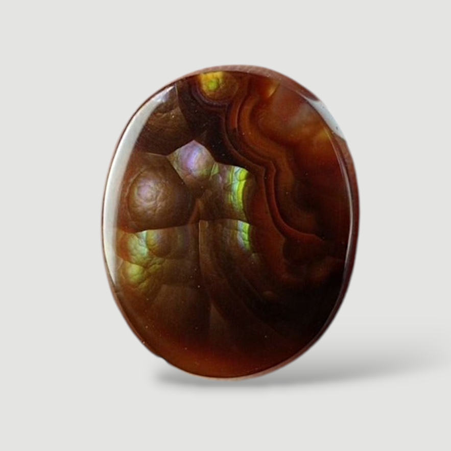 8.4ct Mexican Oval Shape Fire Agate - Purple & Green Fire- Dimensions 15x12x5mm